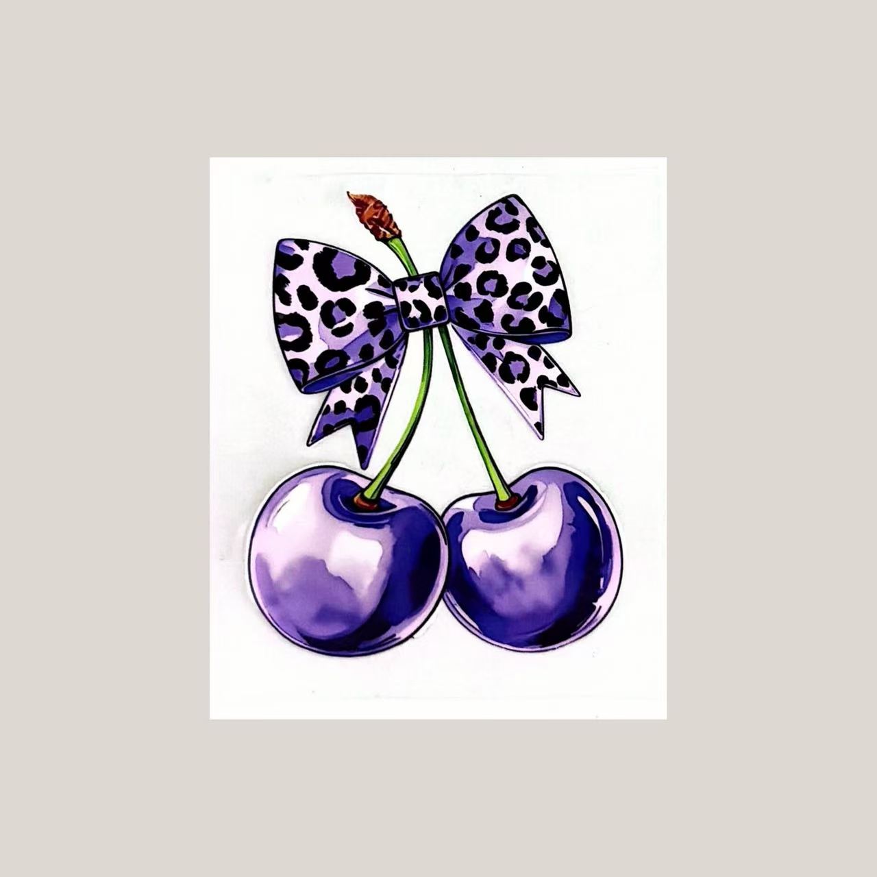 Cheetah bow cherry UV DTF decals